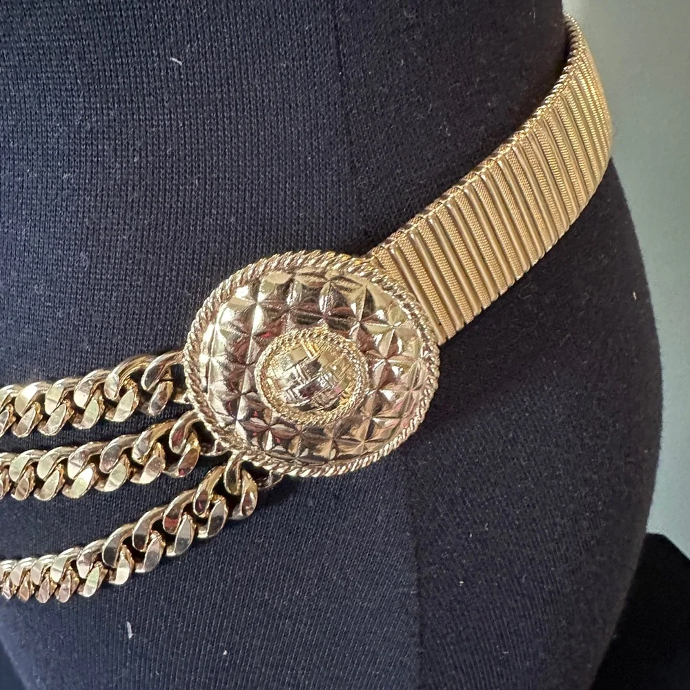 Vintage Metal Belt Gold Tone Disco 1980s Runway Rare